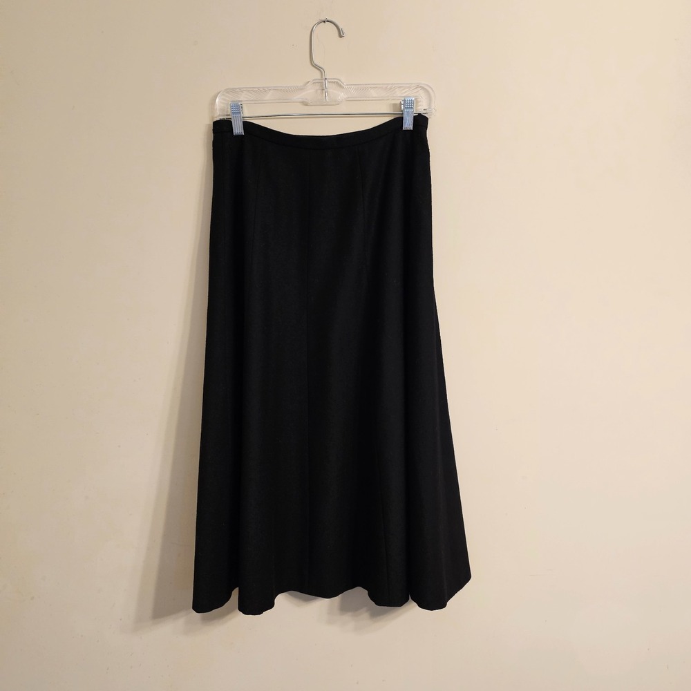 Talbots A-Line Skirt Women 6P Black Wool Blend Paneled Midi Side Zip